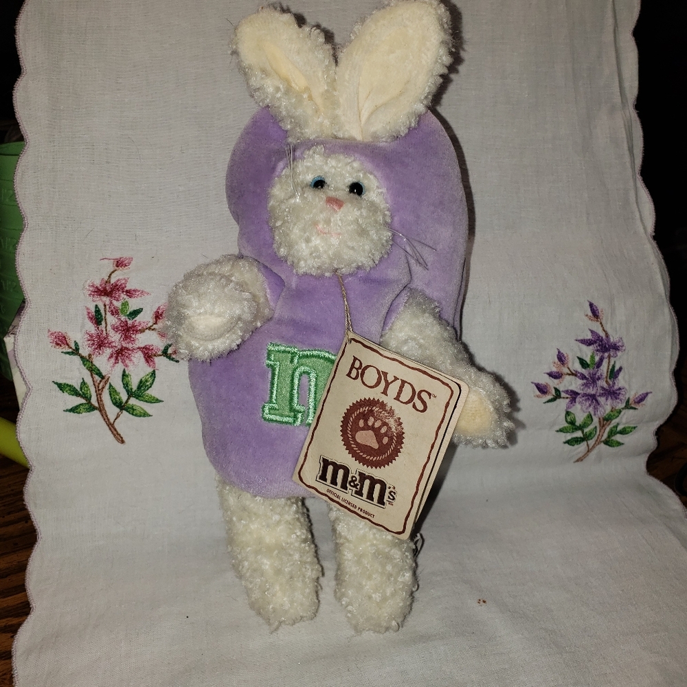 Vintage M&M's Plush Bunny - Purple and Cream With Green Logo